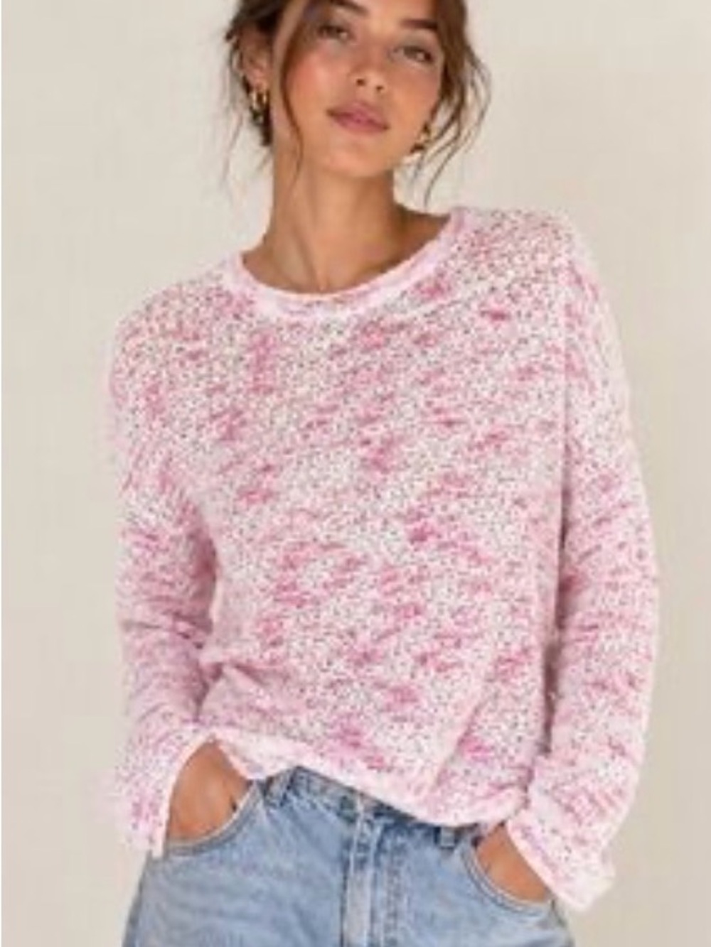 NWT New Generation Love Pink Sheer Open Knit Marled Sweater Top Blouse XS/S [CH]